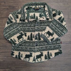 Vintage Woolrich Fleece Sherpa Button Up Shacket Outdoor Woodland Moose USA 2T
